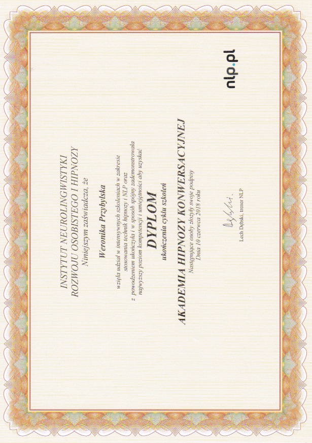 Conversational Hypnosis Academy diploma, 2018