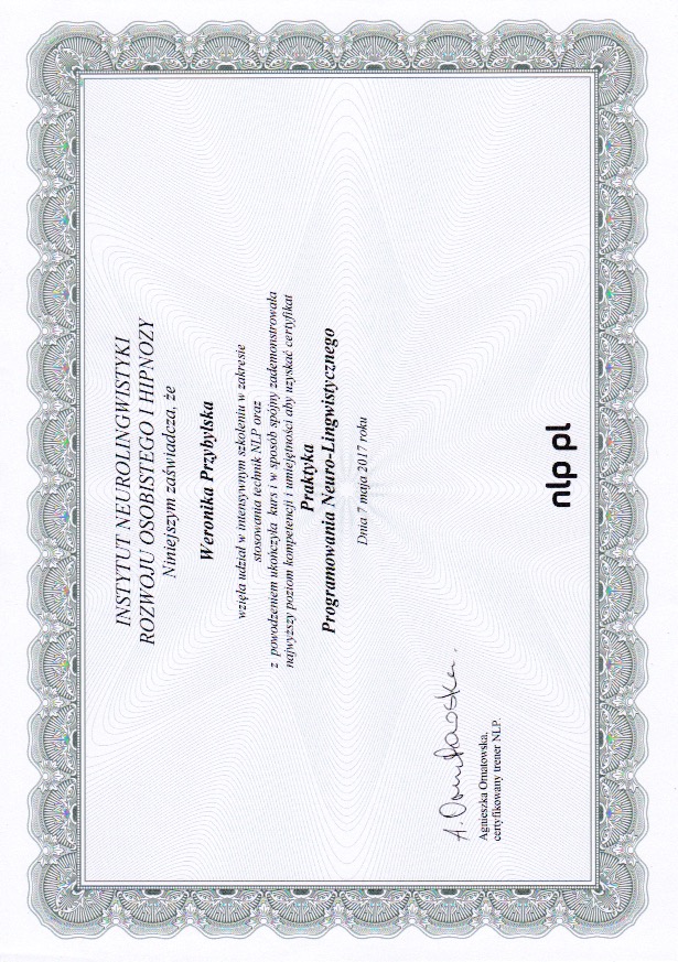 NLP Practitioner certificate, 2017
